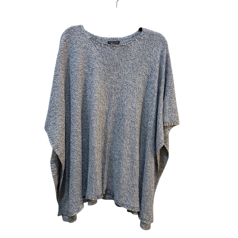 Eileen Fisher Sleek Tencel Twist Silver Bateau Neck‎ Poncho Size M/L